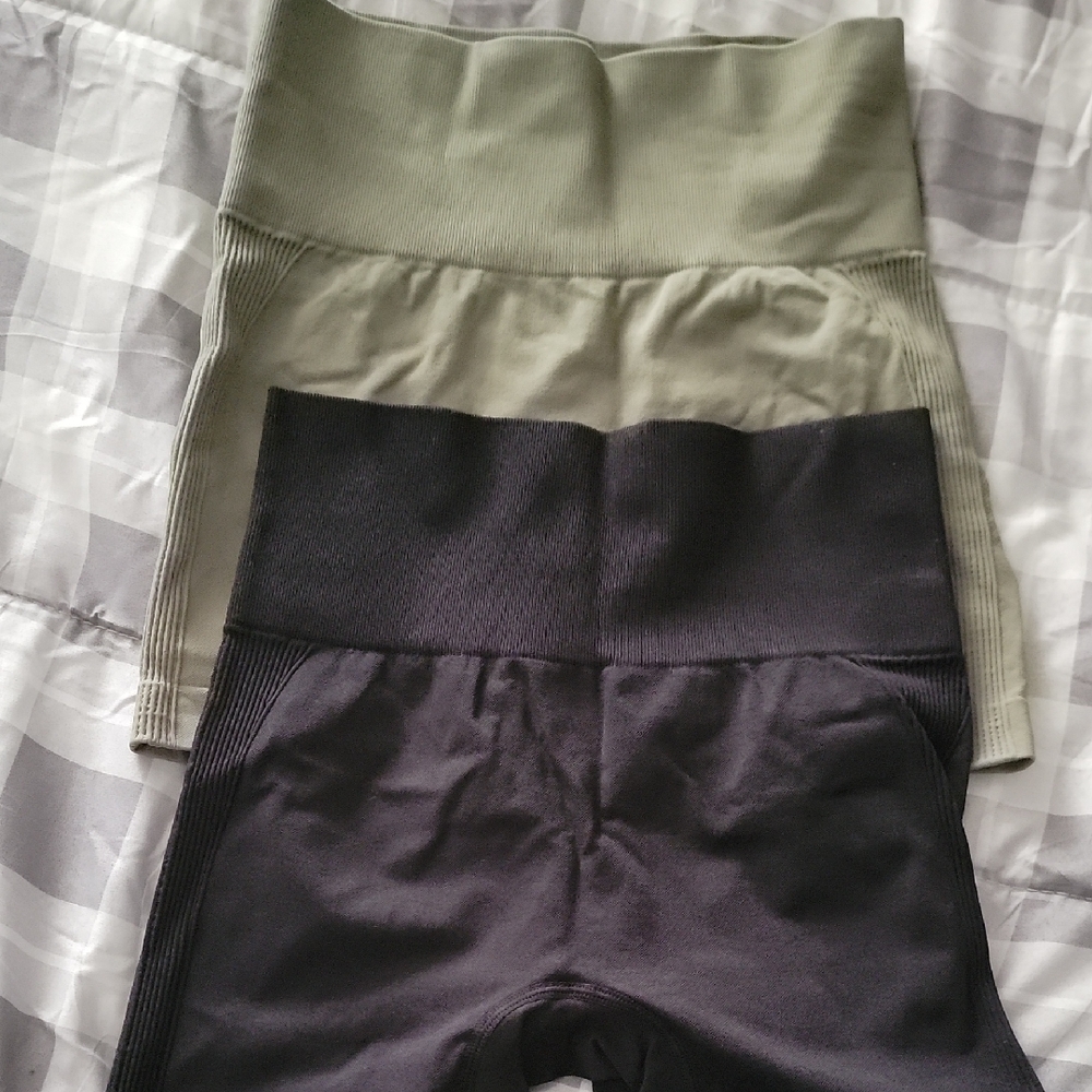Set of Two High-Waisted Leggings in Black and Olive